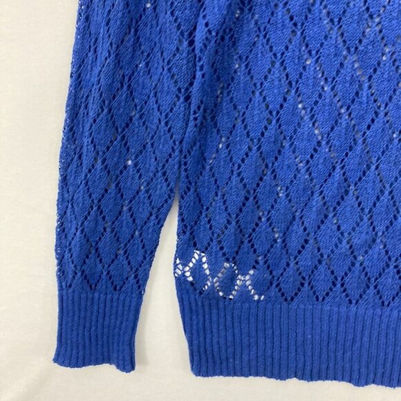 Tommy Bahama Women's Large Blue Crochet Open Knit Long Sleeve Sweater - Picture 4 of 10
